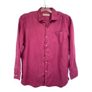 Tommy Bahama Mens Sz Large 100% Linen Raspberry Color Hawaiian Ahola Shirt (M21)